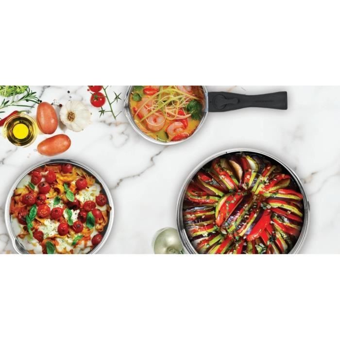 Batterie de cuisine induction - ARTHUR MARTIN - AM0566 - 18 pieces - Poignée amovible - Tous feux dont induction - Acier inoxydable