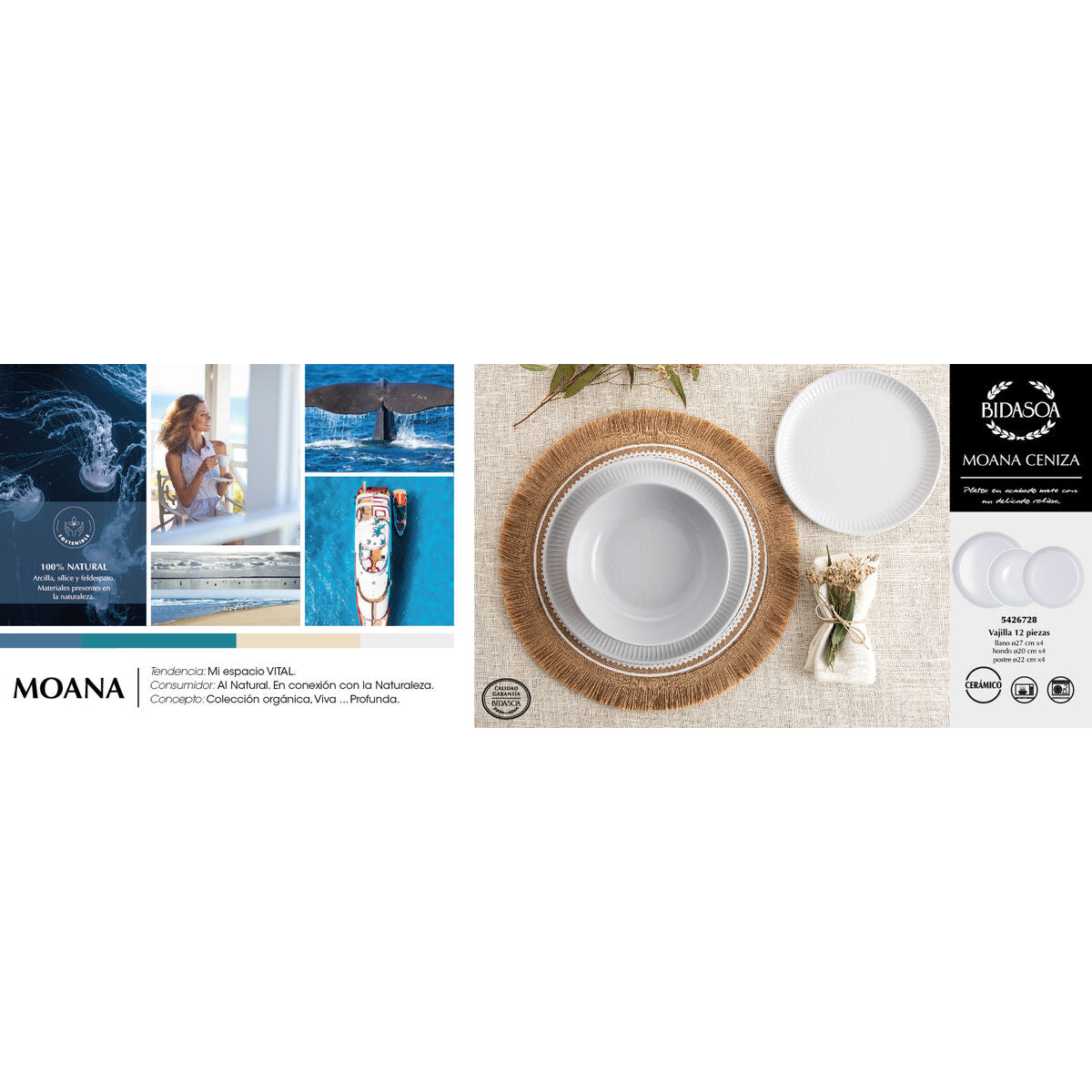 Assiettes Bidasoa Moana Gris Céramique 12 Pièces