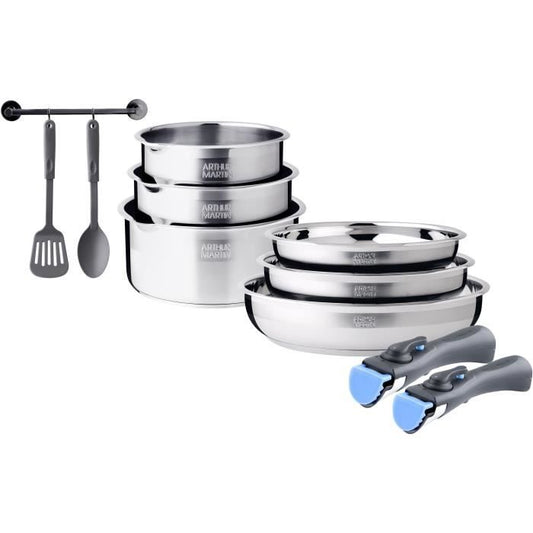 Batterie de cuisine induction - Arthur Martin - AM2238 - Acier inoxydable - 10 pieces - Poignée amovible - Tous feux dont induction