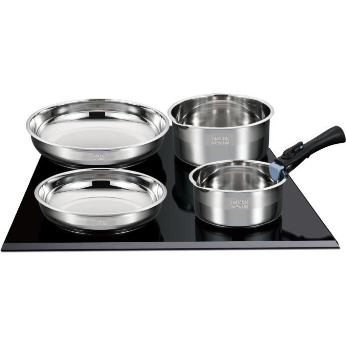 Batterie de cuisine induction - ARTHUR MARTIN - AM0566 - 18 pieces - Poignée amovible - Tous feux dont induction - Acier inoxydable